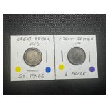 Silver 1943 and 1944 Great Britian Six Pence