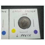Silver 1943 and 1944 Great Britian Six Pence