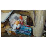 Box of Sewing Material, Roll of Foam, Yarn, Storage and Tablecloths