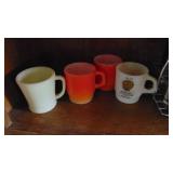 Vintage Drink Glasses with Carrier and Misc Fireking Mugs