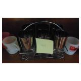 Vintage Drink Glasses with Carrier and Misc Fireking Mugs