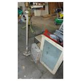 Vintage Metal Shelf, Mirror, 7-up Crate and Floor Lamp