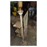 Vintage Metal Shelf, Mirror, 7-up Crate and Floor Lamp