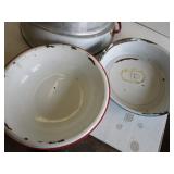 Vintage enamel: 16" white with red ...