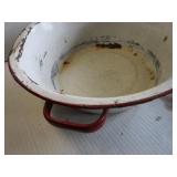 Vintage enamel: 16" white with red ...