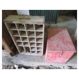 Bottle flat, wooden box...