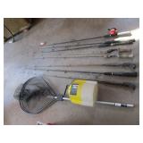 Rods, minnow bucket, landing net...