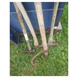 Cant hook, single & double bit axes...