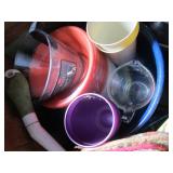 Camp cooking supplies, wooden box...