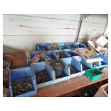 Blue bolt bins with hardware, latch...