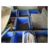 Blue bolt bins with hardware, latch...