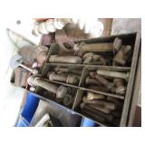 Blue bolt bins with hardware, latch...