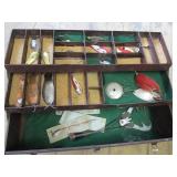 Tackle box, metal with a few lures...