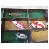 Tackle box, metal with a few lures...