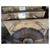 Turkey feather mounts, claws & bear...