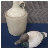 VINTAGE UNMARKED JUG / HAND CARVED DECOY