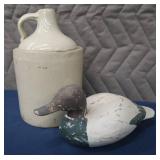 VINTAGE UNMARKED JUG / HAND CARVED DECOY