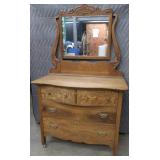 ANTIQUE HONEY OAK DRESSER AND MIRROR