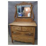 ANTIQUE HONEY OAK DRESSER AND MIRROR