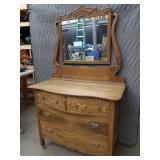 ANTIQUE HONEY OAK DRESSER AND MIRROR