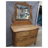 ANTIQUE HONEY OAK DRESSER AND MIRROR