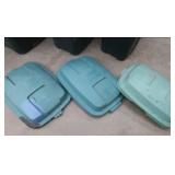 THREE RUBBER MAID 30 GALLON TRASH CANS