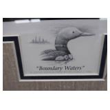 SIGNED FRAMED PRINT AND WOOD BURNING ART