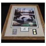 SIGNED FRAMED PRINT AND WOOD BURNING ART