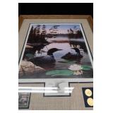 SIGNED FRAMED PRINT AND WOOD BURNING ART