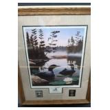 SIGNED FRAMED PRINT AND WOOD BURNING ART