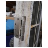 A SET OF TWO HEAVY DUTY STEEL AND GLASS METAL SAFETY DOORS