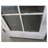 A SET OF TWO HEAVY DUTY STEEL AND GLASS METAL SAFETY DOORS