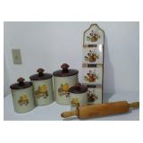 Munising Rolling Pin, Vintage Canister Set, Wall Pockets, , Circa 60/70s.