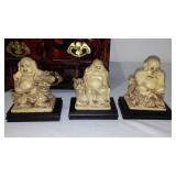 Intricate carved Jewelry Box and hear/see/speak no evil buddhas