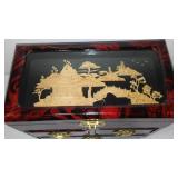 Intricate carved Jewelry Box and hear/see/speak no evil buddhas