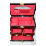 Intricate carved Jewelry Box and hear/see/speak no evil buddhas