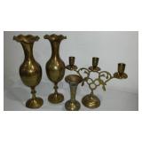 Solid  Brass Fluted Vases (3), Candelabra.