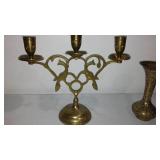 Solid  Brass Fluted Vases (3), Candelabra.