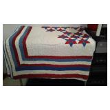 Patriotic Star Quilt, Red White Blue Hand Crafted.
