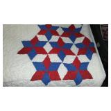 Patriotic Star Quilt, Red White Blue Hand Crafted.