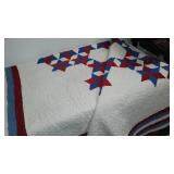 Patriotic Star Quilt, Red White Blue Hand Crafted.