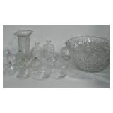 Lead Crystal Vases, Punch Bowl, Oil Ball Lamps (6).