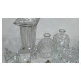 Lead Crystal Vases, Punch Bowl, Oil Ball Lamps (6).