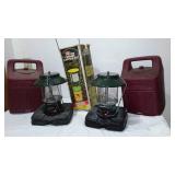 Coleman lanterns with Cases (2) and Primus Lantern, Propane.