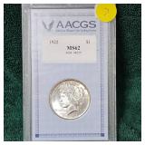 1922 Peace Dollar AACGS MS62 w/Nice Edge Toning