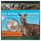 1999 Silver Kangaroo. 1 Troy Ounce Dollar, Royal Australian Mint UNC