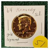 1984 Kennedy Silver 50c Gold Layered UNC