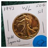 1943 Walking Liberty 50c Gold Layered UNC