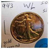 1943 Walking Liberty 50c Gold Layered UNC