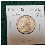 1961 D, 1962 D, 1963 P, Washington 25c Silver